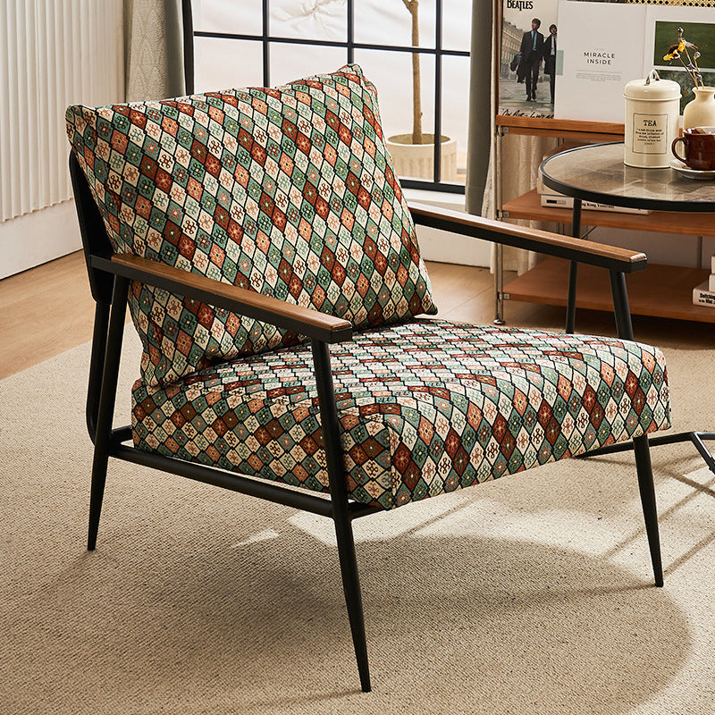 Vintage Cowhide Oak Metal Accent Chair — H