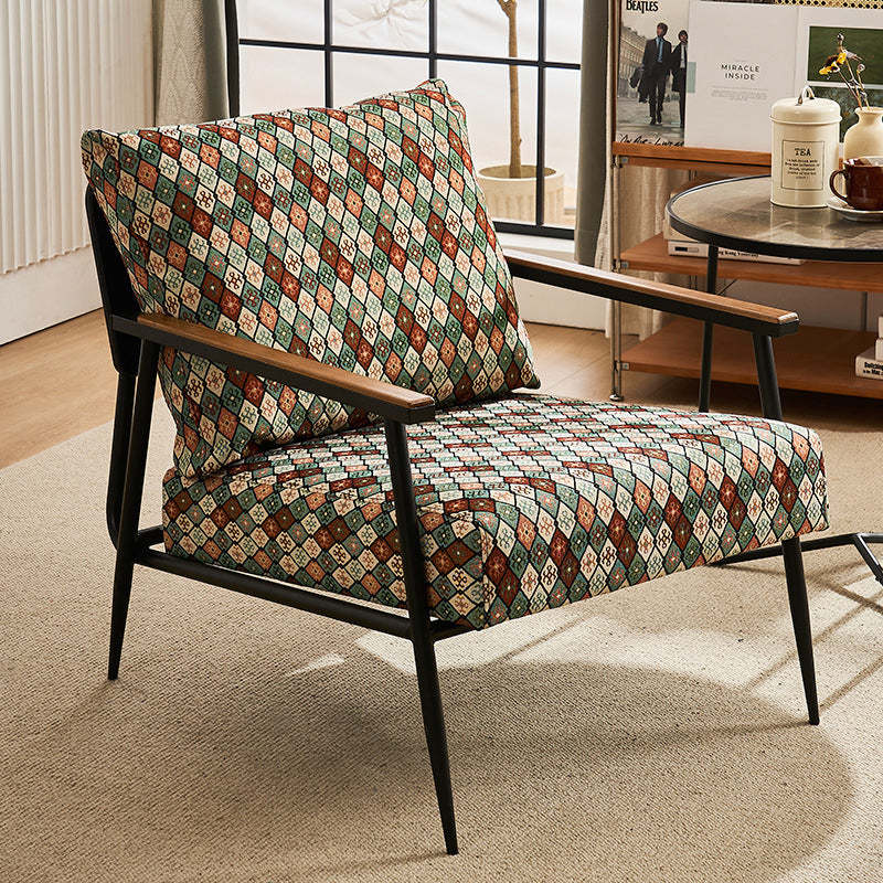 Vintage Cowhide Oak Metal Accent Chair — H