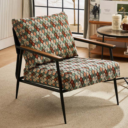 Vintage Cowhide Oak Metal Accent Chair — H