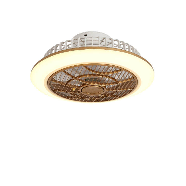 Minimalist Round Cage Iron Acrylic LED Flush Mount Fan Light