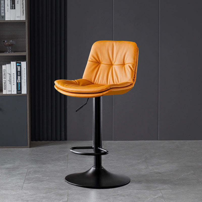 Nordic Leather Metal Pedestal Bar Stool — Black / Beige