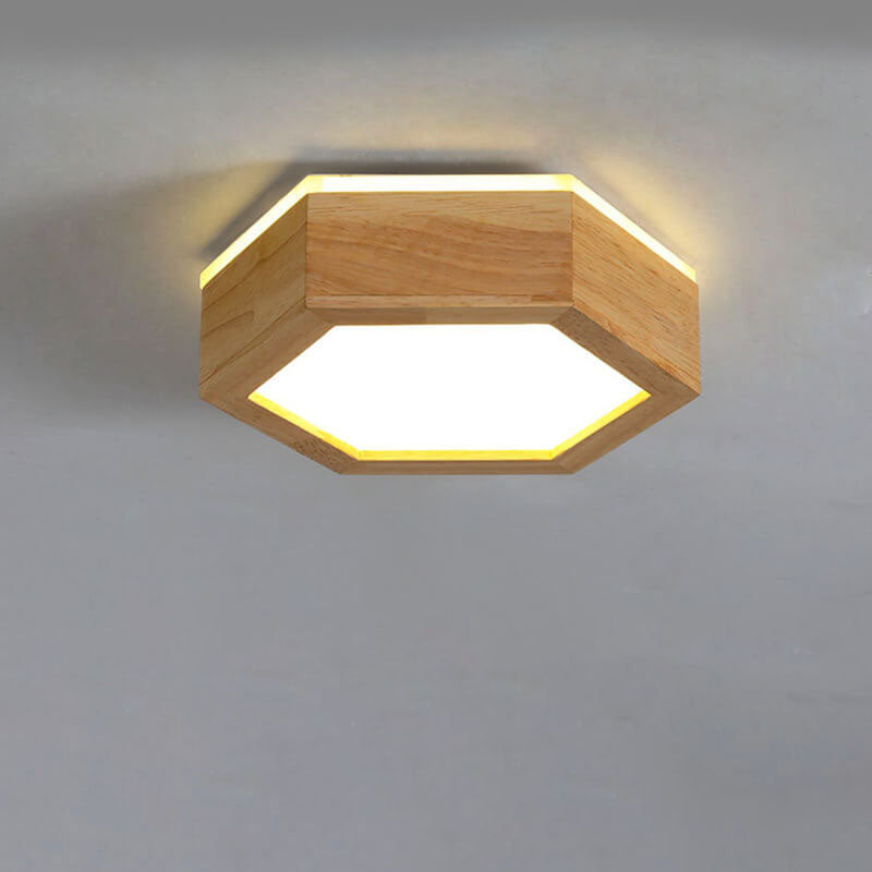 Modern Wooden Hexagonal LED Flush Mount Light