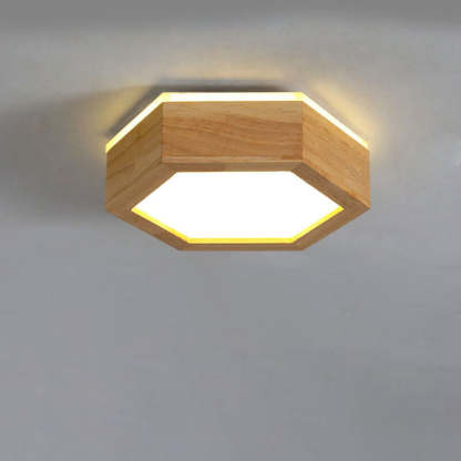 Modern Wooden Hexagonal LED Flush Mount Light