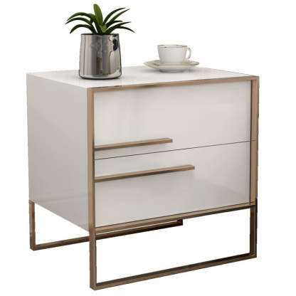 Modern Cubic Solid Wood Steel Nightstand