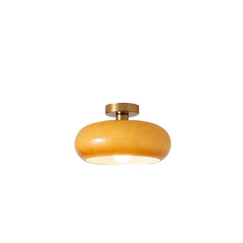 Retro Round Glass Copper Pendant Flush Light