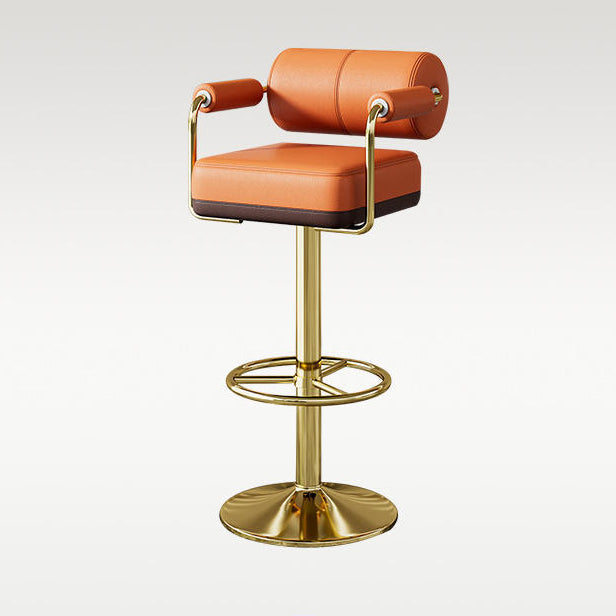 Modern Cylindrical Leather Metal Bar Stool