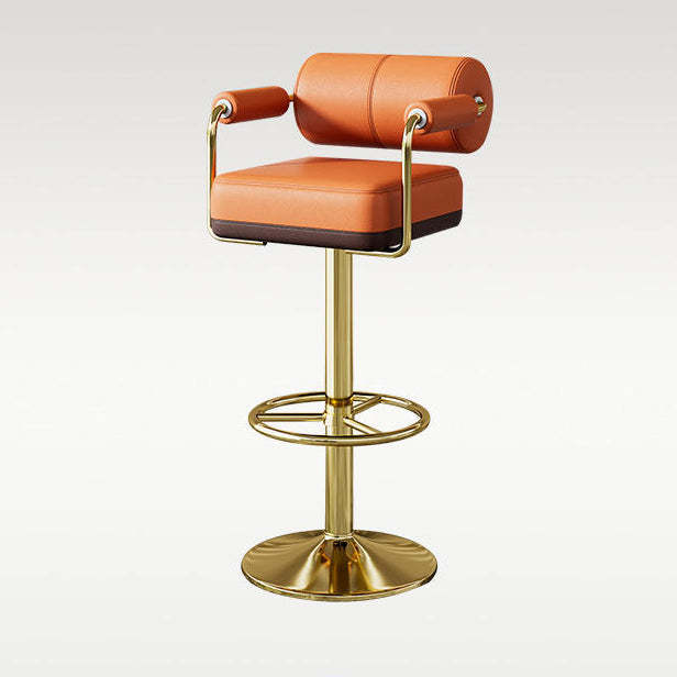 Modern Cylindrical Leather Metal Bar Stool