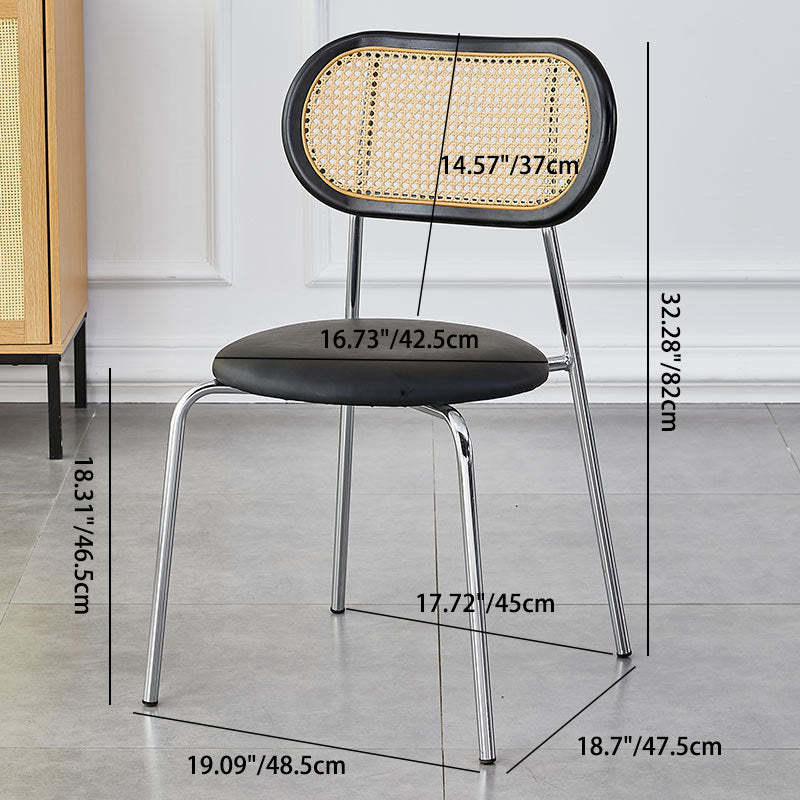 Vintage Rattan Arc Dining Chair — Electroplated Legs + Wood Color Backrest + Black Seat