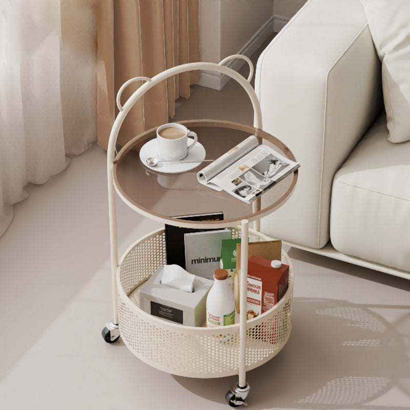 Contemporary Round Glass Movable 2-Tier Side Table