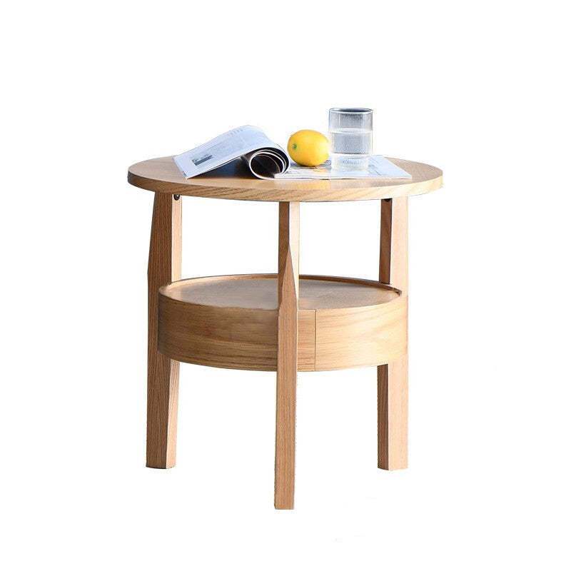 Retro Antique Oak Wood Circular End Table