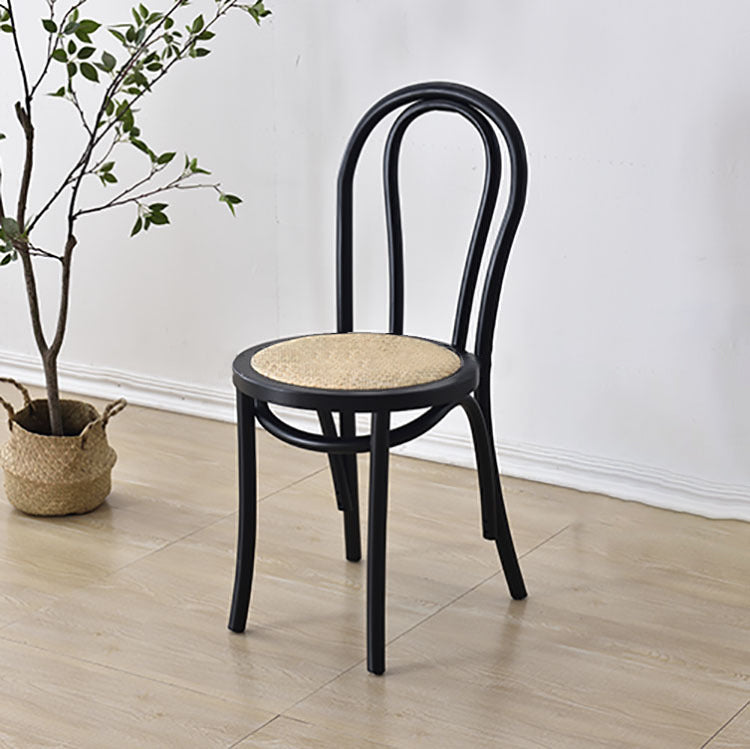 Retro Rattan Beech Metal Arched Dining Chair