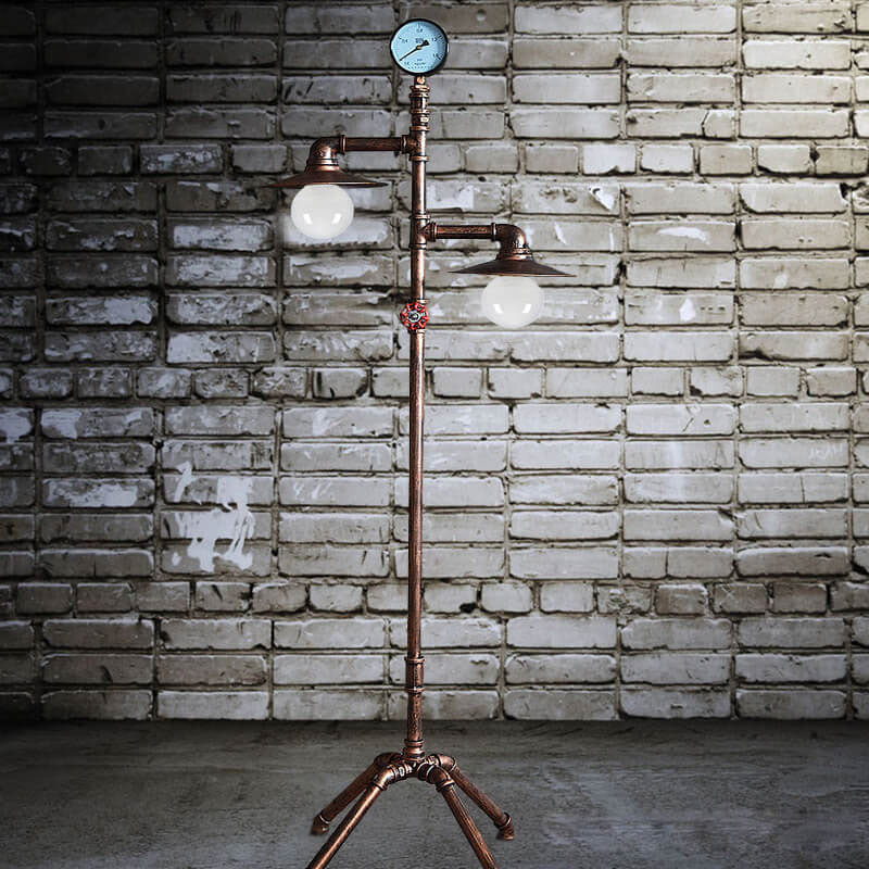 Industrial Steampunk Copper Water Pipe 2-Light Floor Lamp