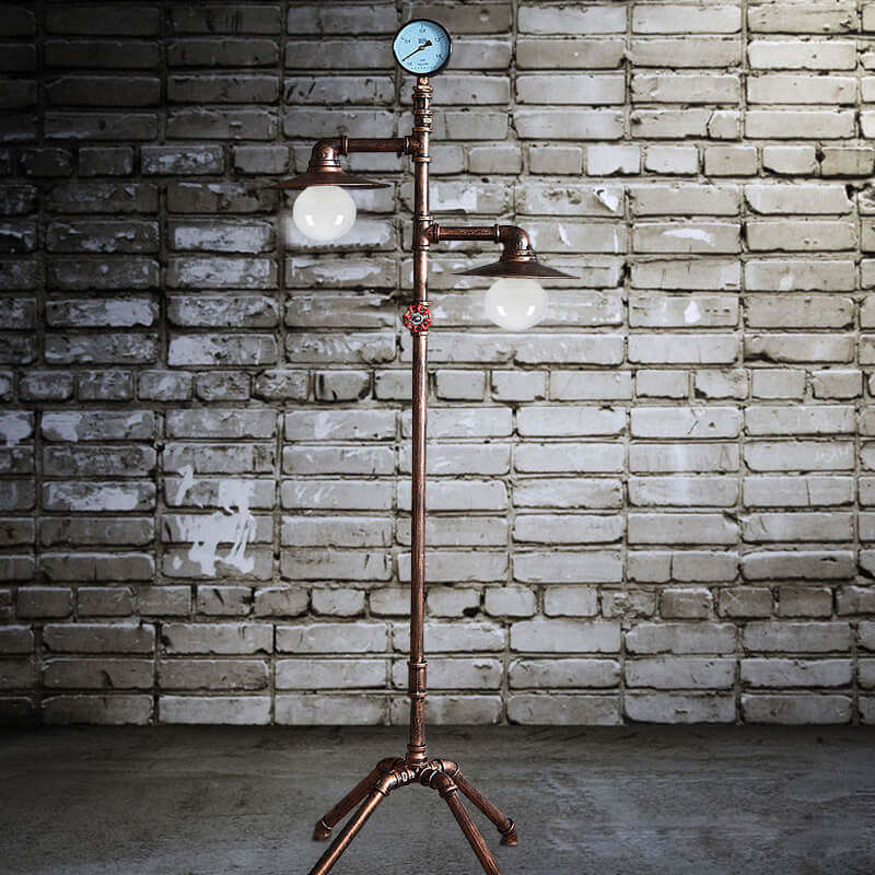 Industrial Steampunk Copper Water Pipe 2-Light Floor Lamp