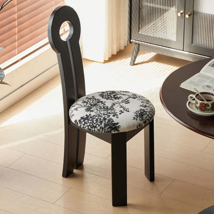 Vintage Round Fabric Wood Dining Chair