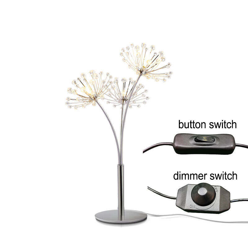 Nordic Dandelion Crystal Bead Iron 3-Light Table Lamp — Dimmer Switch / White Light (5000K) / 220V-240V For UK/AU