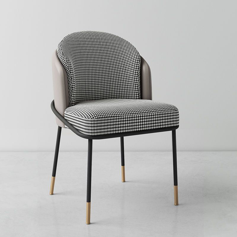 Modern Leather Fabric Curved Dining Chair — Black Seat + Orange Backrest