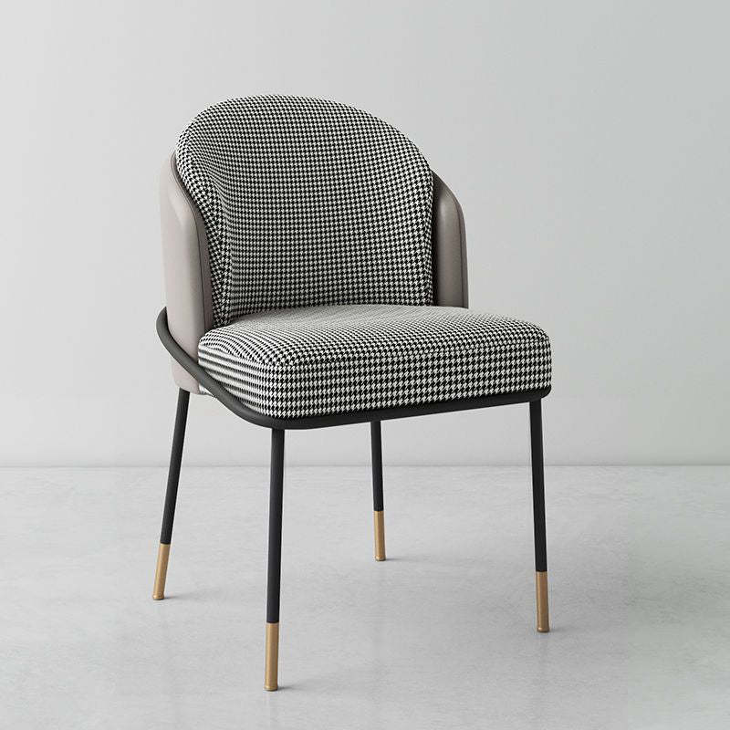 Modern Leather Fabric Curved Dining Chair — Black Seat + Orange Backrest