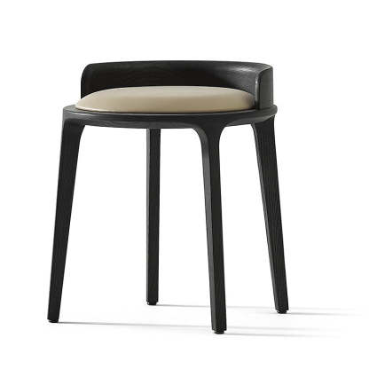 Vintage Leather Wood Vanity Stool