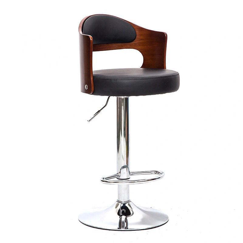 Lighom minimalist faux leather bar & counter stools — Walnut Backrest & Black PU Seat & Silver Base