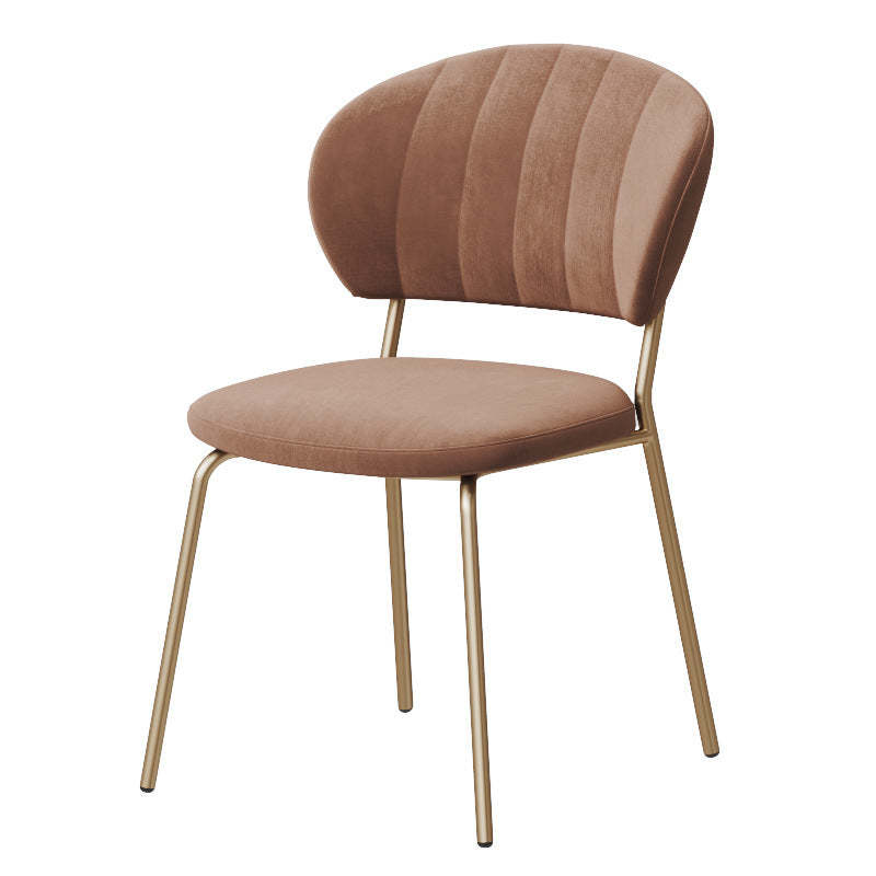 Nordic Round Upholstered Dining Chair — Flannel Dark Green Seat + Gold Legs