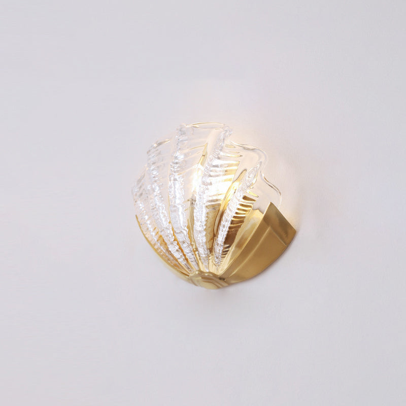 Art Deco Shell Brass Glass Wall Sconce