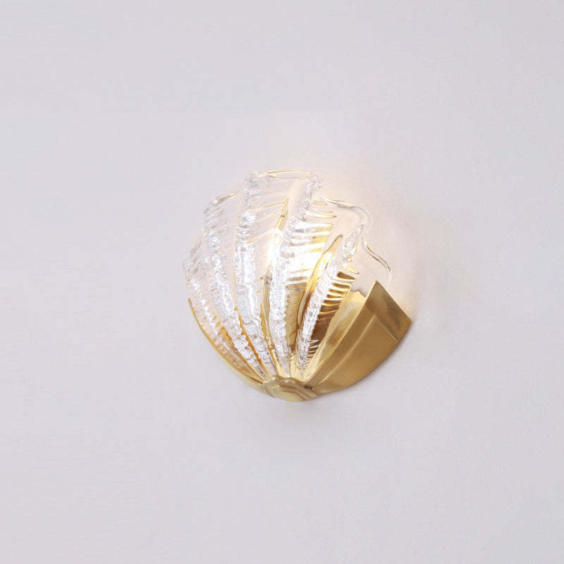 Art Deco Shell Brass Glass Wall Sconce