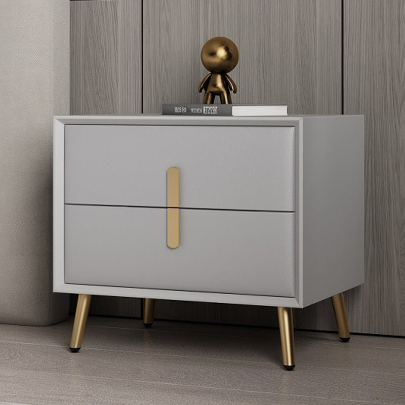 Modern Solid Wood Leather 2-Drawer Nightstand — Light Gray