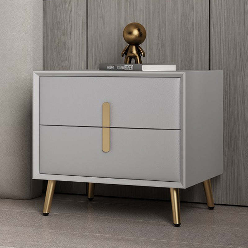 Modern Solid Wood Leather 2-Drawer Nightstand — Light Gray