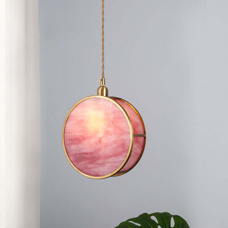 Japanese Vintage Drum Glass Brass Pendant Light