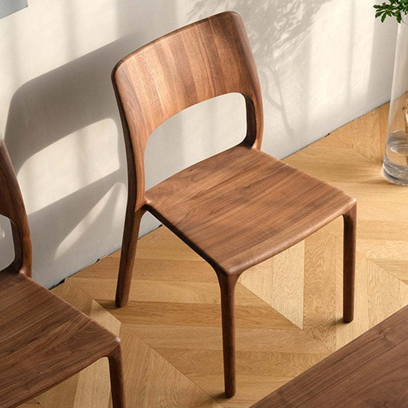 Retro Walnut Square Dining Chair — Wood Color