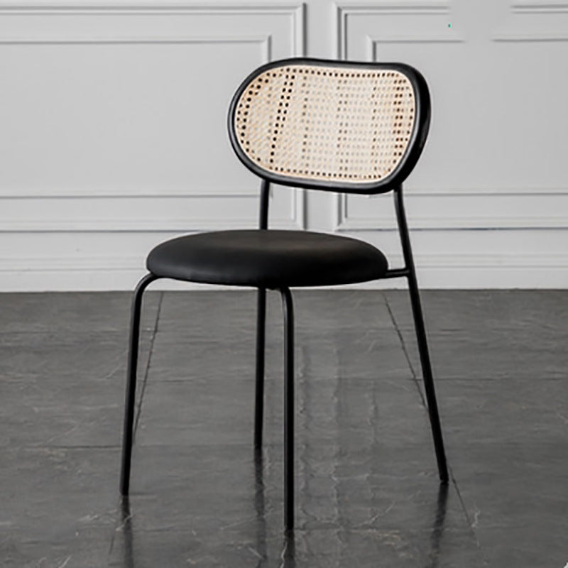 Nordic Leather Wood Rattan Armchair