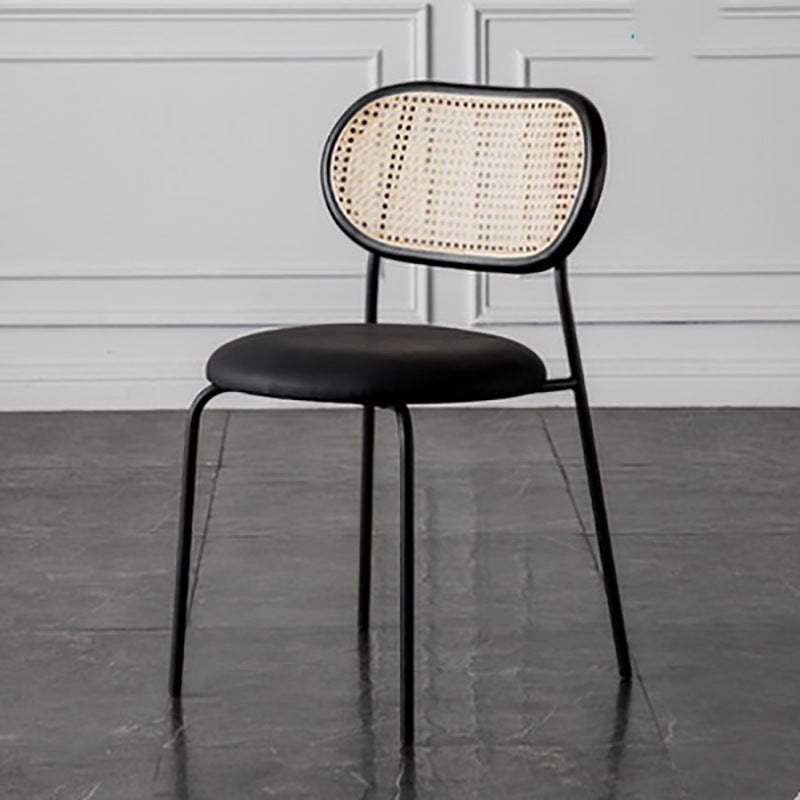 Nordic Leather Wood Rattan Armchair — Black Backrest + Black Seat + Black Frame