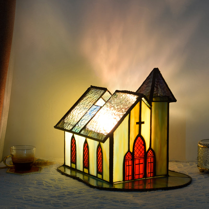 Tiffany Glass House Chapel Night Table Lamp