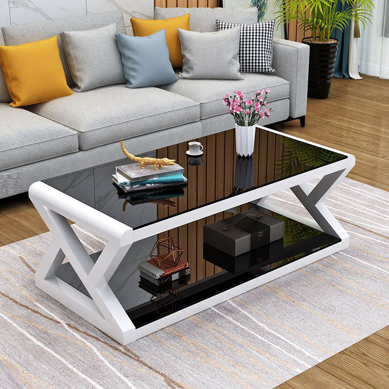 Modern Glass Steel 2-Tier Coffee Table