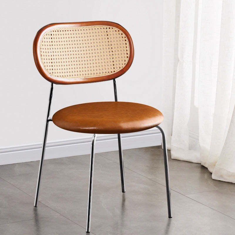 Vintage Wood Metal Leather Dining Chair