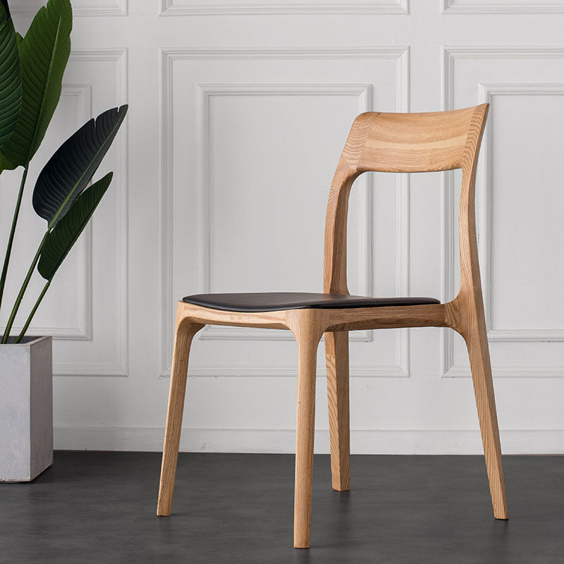 Chinese Wood Leather Four-Leg Dining Chair