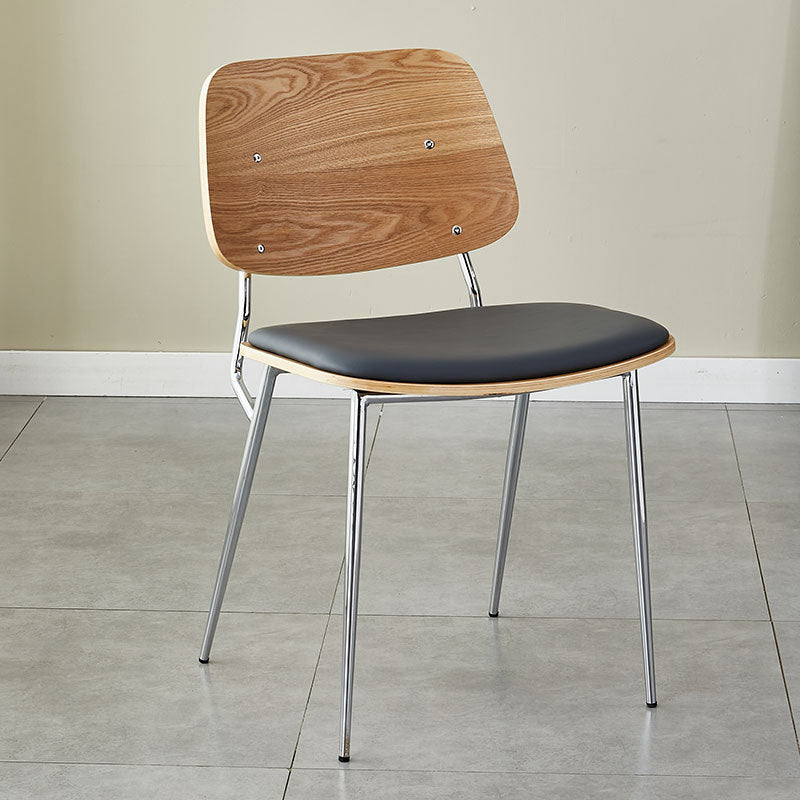 Scandinavian Leather Metal Dining Chair — Black Legs / Black / Smoke Gray