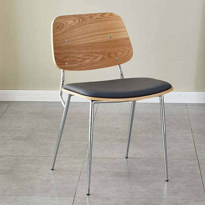 Scandinavian Leather Metal Dining Chair — Black Legs / Black / Smoke Gray