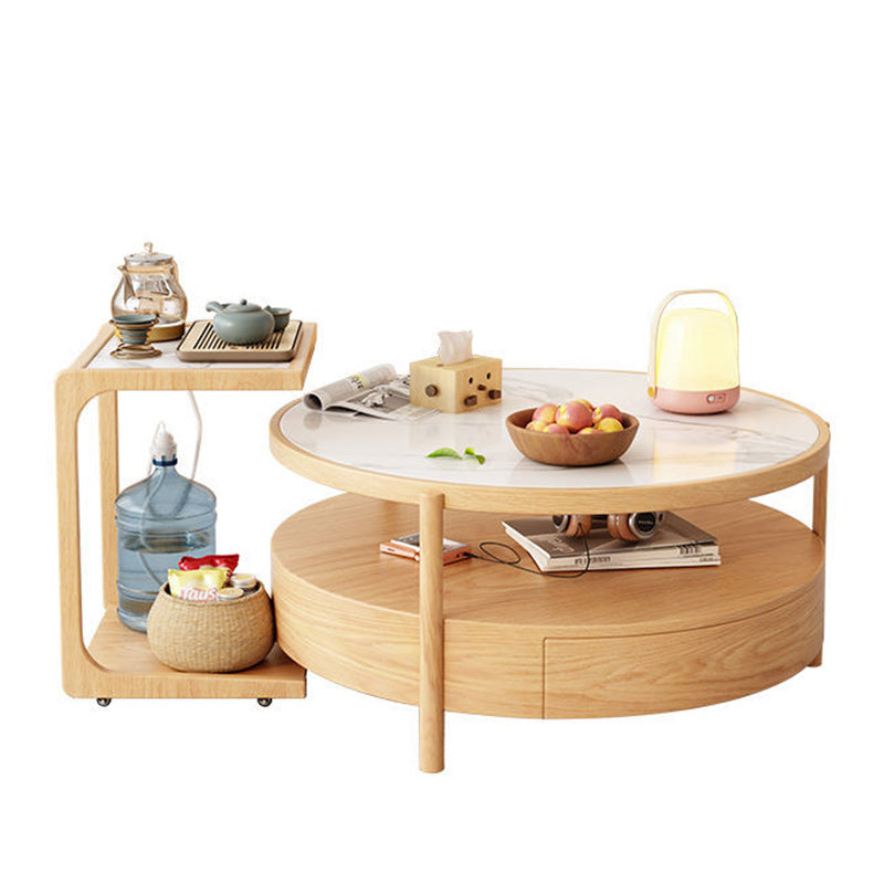 Japanese Glass Wood 2-Tier End Table