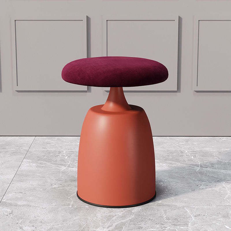 Minimalist Cylinder Fabric Metal Vanity Stool — Gray + Orange Base
