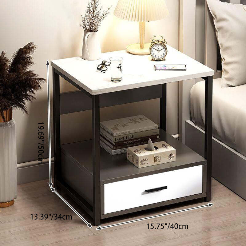 Scandinavian Cutout Wood Nightstand — 2 Drawers / Black