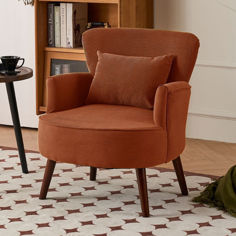 Minimalist Trapezoidal Velvet Wood Accent Chair — Caramel