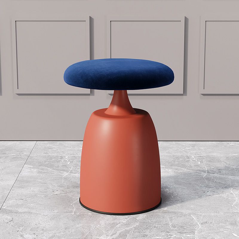 Minimalist Cylinder Fabric Metal Vanity Stool — Beige + Orange Base