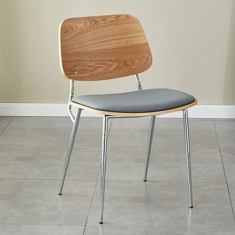 Scandinavian Leather Metal Dining Chair — Black Legs / Black / Dark Gray