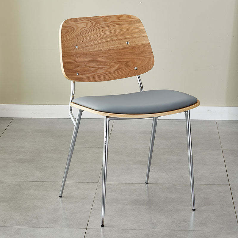 Scandinavian Leather Metal Dining Chair — Black Legs / Black / Dark Gray