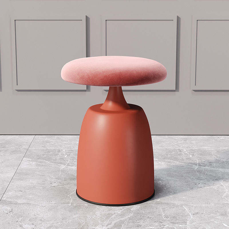 Minimalist Cylinder Fabric Metal Vanity Stool — Kilobird Check + Orange Base