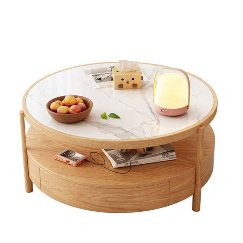 Japanese Glass Wood 2-Tier End Table
