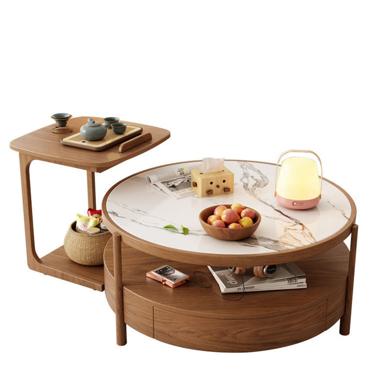 Japanese Glass Wood 2-Tier End Table
