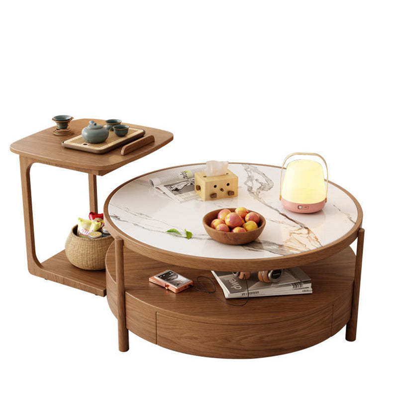 Japanese Glass Wood 2-Tier End Table