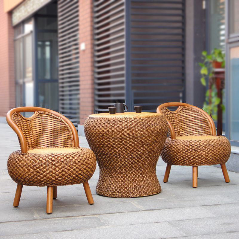 Vintage Orb Curved Bamboo Rattan Chair — Coffee Color